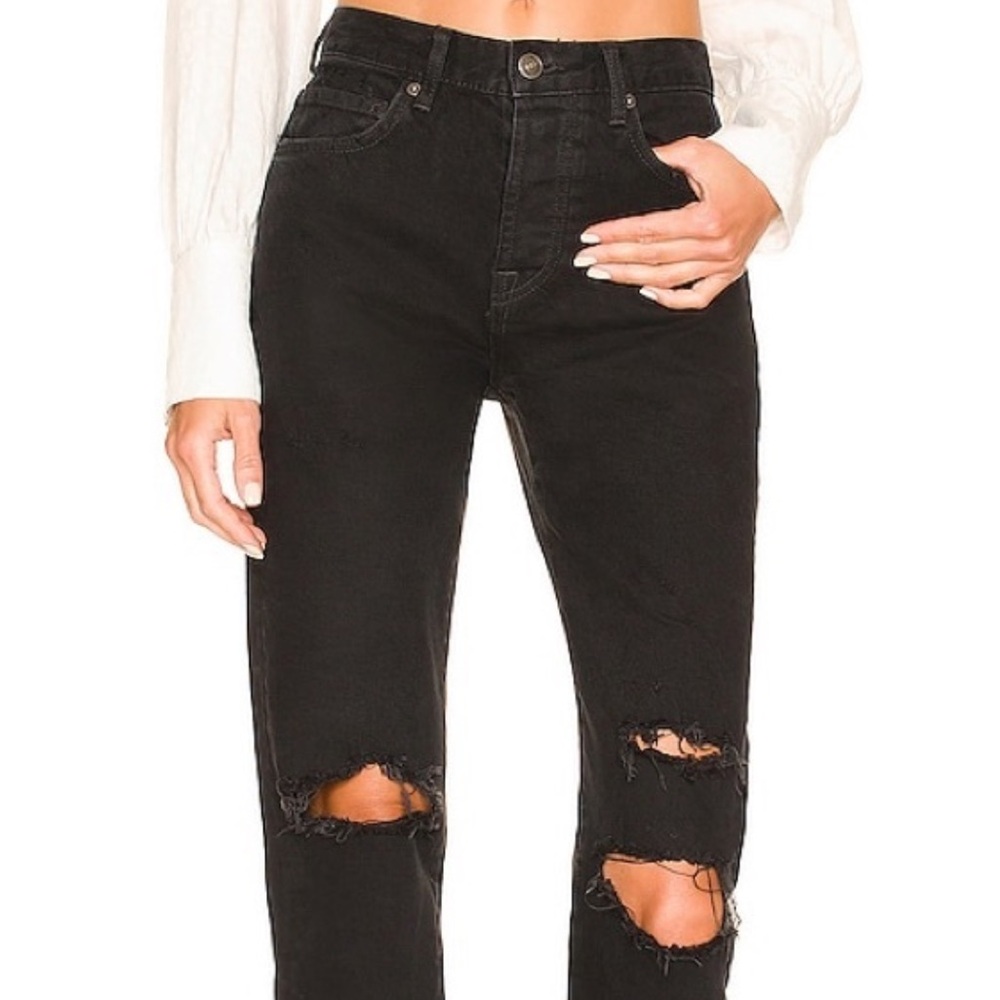 Free People We The Free High Rise Distressed Washed Black Denim Jeans 24